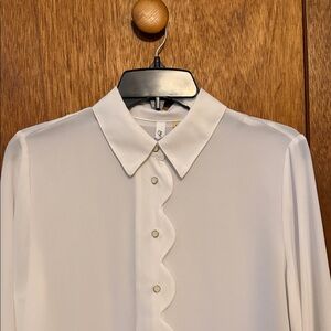 NY Collection White Scalloped-Front Blouse